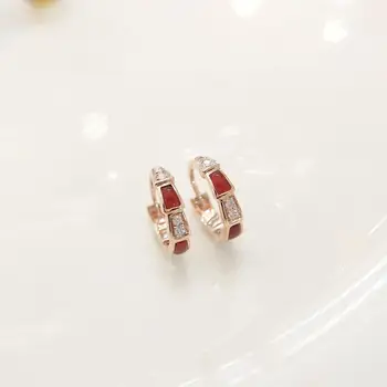 18K Rose Gold Snake Bone White Shell / Black Agate / Red Agate Diamond Hoops Earrings Christmas Gift for Women Valentines Day Gi
18K Rose Gold Snake Bone White Shell / Black Agate / Red Agate Diamond Hoops Earrings Christmas Gift for Women Valentines Day Gi