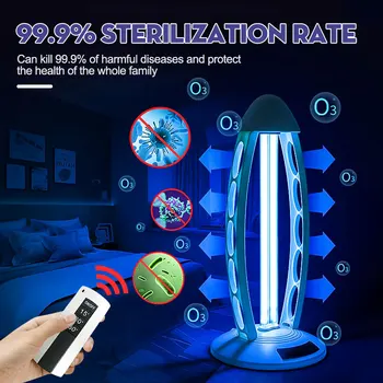 

38W UV Germicidal light Sterilizer LED UVC Ultraviolet Light Bulb Room Lamp Remote Control Timing Killing 99% Air Mite 110V/220V