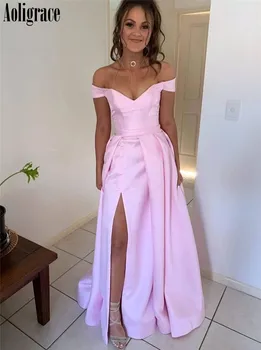 

Arabric High Side Split Prom Dresses 2020 Off Shoulder Pleats Sweep Train Modern Formal Party Evening Dresses Vestidos De Fiesta