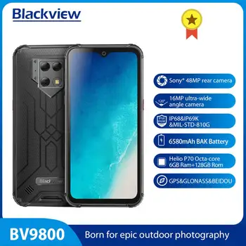 

Blackview BV9800 6GB 128GB IP68 Rugged Smartphone 6.3" FHD+ Waterdrop Helio P70 Octa Core Android 9.0 NFC Mobile Phone 6580mAh