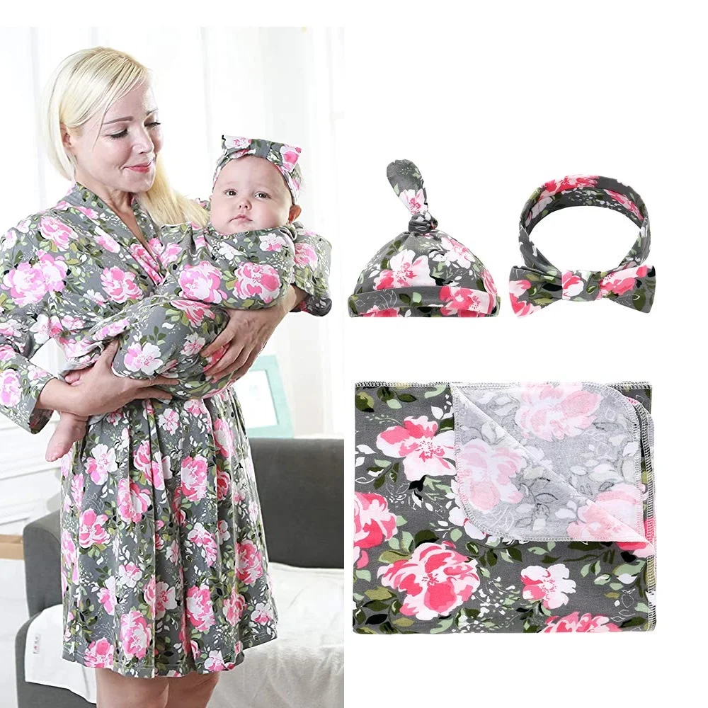4pcs Maternity Dress Baby Swaddle Blanket with Hat Headband Set for Mon and Baby Stretchy Knitted Floral Newborn Nursing Blanket
4pcs Maternity Dress Baby Swaddle Blanket with Hat Headband Set for Mon and Baby Stretchy Knitted Floral Newborn Nursing Blanket