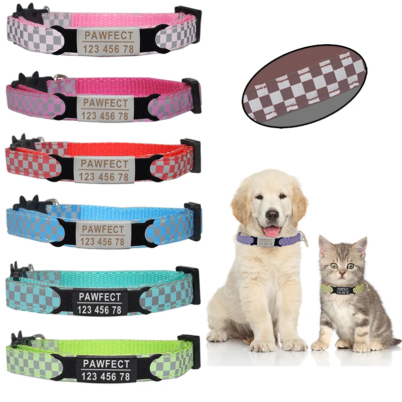 New Reflective Plaid Pet Colar Custom Personalized ID Free Engraving Cat Nylon Adjustable for Puppy Kittens Necklace
New Reflective Plaid Pet Colar Custom Personalized ID Free Engraving Cat Nylon Adjustable for Puppy Kittens Necklace