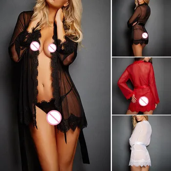 Sexy Womens Stain Lingerie Lace-Up Nightwear Underwear Lace Ruffles G-string Thongs Babydoll Sleepwear Robes Dress 3Pcs Set
Sexy Womens Stain Lingerie Lace-Up Nightwear Underwear Lace Ruffles G-string Thongs Babydoll Sleepwear Robes Dress 3Pcs Set