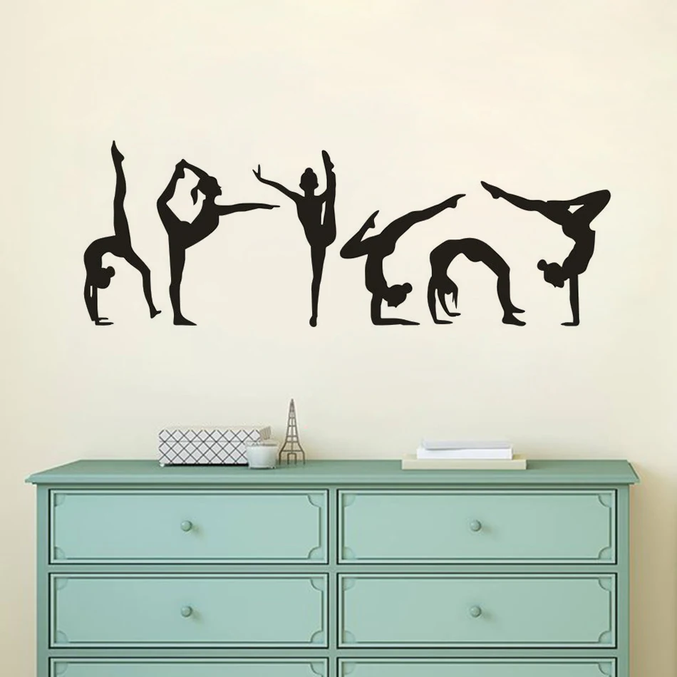 Виниловая настенная наклейка с шестью танцами для девочек гимнастика наклейки