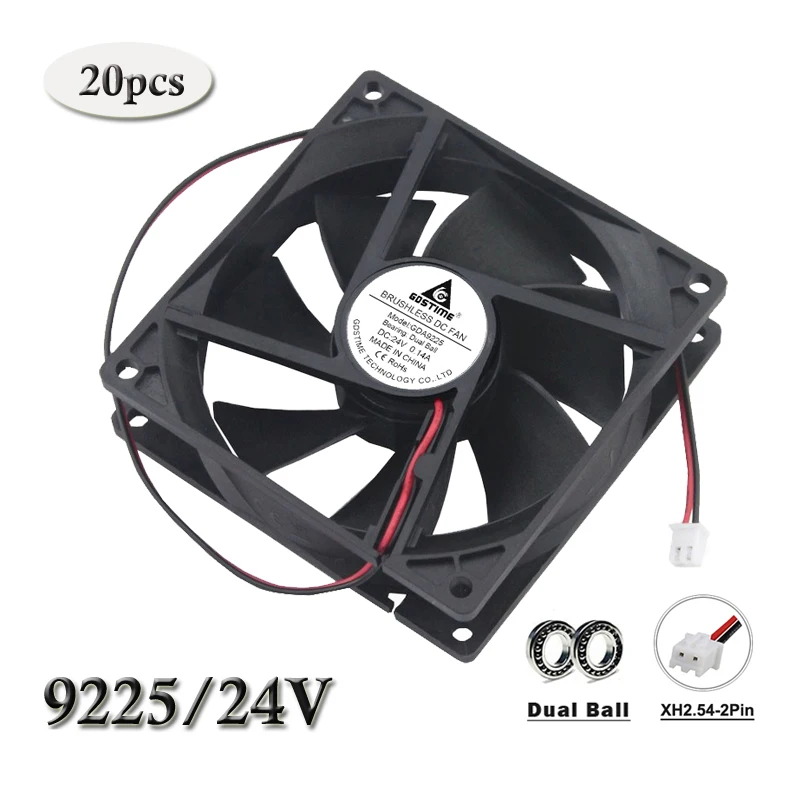 Вентилятор охлаждения Gdstime для ПК, 24 В, 2 контакта, 90 мм, 92 мм x 25 мм, 9 см, 9225, 20 шт.
Вентилятор охлаждения Gdstime для ПК, 24 В, 2 контакта, 90 мм, 92 мм x 25 мм, 9 см, 9225, 20 шт.