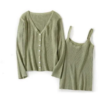 2pcs Solid V Neck Women Cardigan Sweater + Vest Ribbed Knitted Tops Spring Autumn Summer Open Cardigans Knitted Sweaters
2pcs Solid V Neck Women Cardigan Sweater + Vest Ribbed Knitted Tops Spring Autumn Summer Open Cardigans Knitted Sweaters