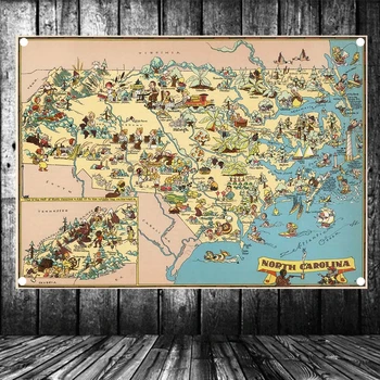 

"United States published in 1935 North Carolina Map" Retro Map Flag Banner Tapestry Poster Wall Hanging Cloth Print Art Decor