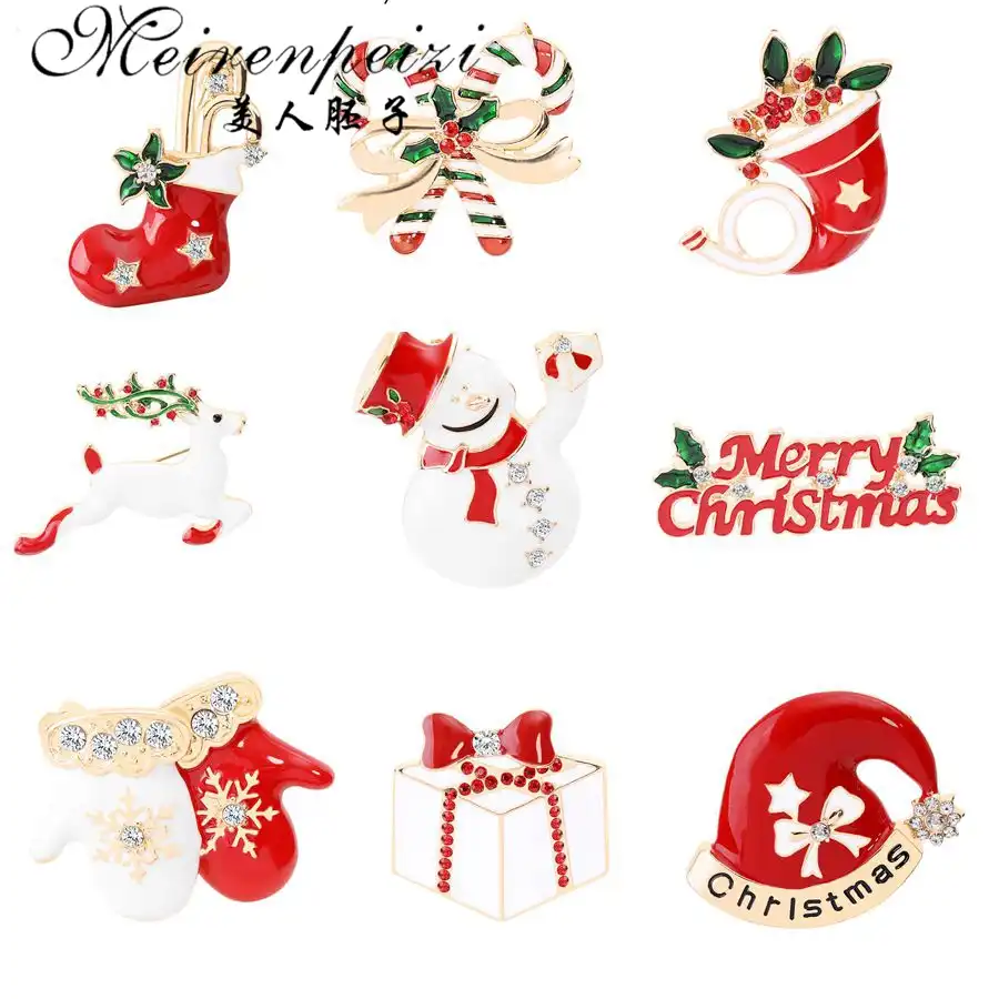 meirenpeizi merry christmas brooches pins cute santa claus hat