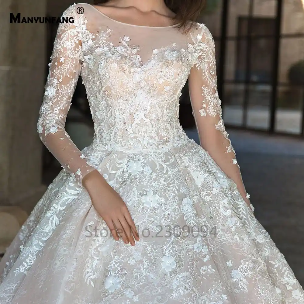 beads wedding dress plus size o neck robe de mariage customized