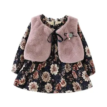 Fashion Baby Autumn Clothes Set Flower Printing Long Sleeve Kids Girls Ruffled Princess Dress Solid Fleece Vest 2pcs 9M-3T Coat 
Fashion Baby Autumn Clothes Set Flower Printing Long Sleeve Kids Girls Ruffled Princess Dress Solid Fleece Vest 2pcs 9M-3T Coat