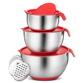 tainless Steel Non Slip Mixing Bowls with Silicone Base, Airtight Lids and Grater Attachments with Grater, Salad Mixer (Red)
tainless Steel Non Slip Mixing Bowls with Silicone Base, Airtight Lids and Grater Attachments with Grater, Salad Mixer (Red)