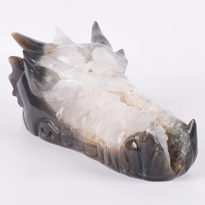 9 Inch Natural Agate Crystal Dragon Head Figurine Skull 1886 g Hand Carved Statue Healing Rock Stone Carnelian Craft Decor Art 
9 Inch Natural Agate Crystal Dragon Head Figurine Skull 1886 g Hand Carved Statue Healing Rock Stone Carnelian Craft Decor Art