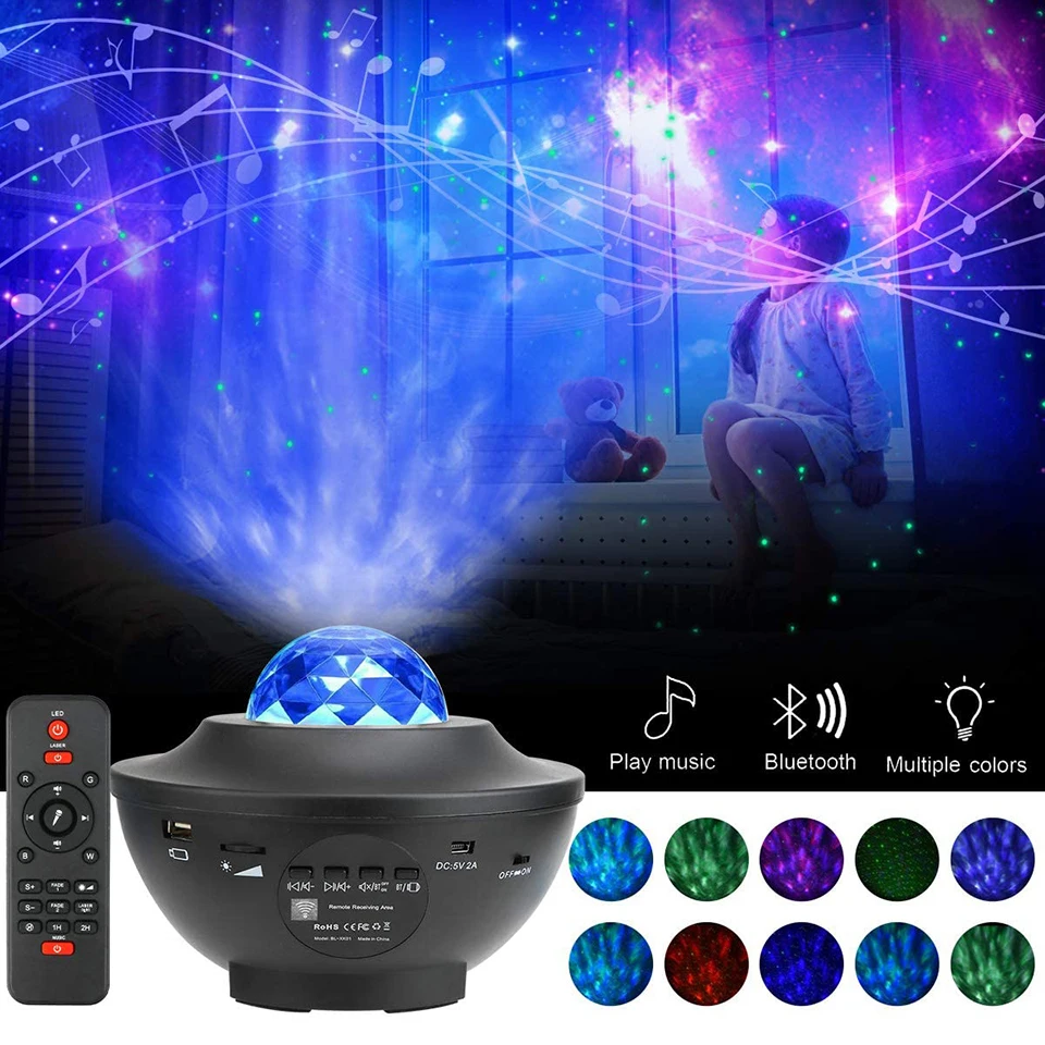 Star Projector Night Light Sky Laser Ocean Wave Starry Projector with Bluetooth Speaker Rotating LED Night Lamp for Kids Bedroom
Star Projector Night Light Sky Laser Ocean Wave Starry Projector with Bluetooth Speaker Rotating LED Night Lamp for Kids Bedroom