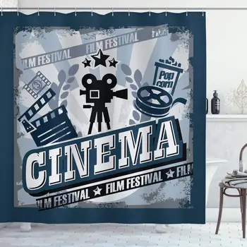 Movie Theater Shower Curtain, Vintage Cinema Poster Design with Grunge Effect and Old Fashioned, Cloth Fabric Bathroom Decor Set
Movie Theater Shower Curtain, Vintage Cinema Poster Design with Grunge Effect and Old Fashioned, Cloth Fabric Bathroom Decor Set