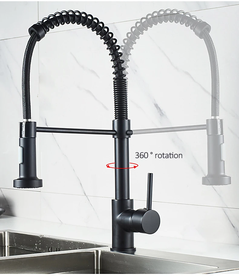 Deck Mounted Flexible Kitchen Faucets Pull Out Mixer Tap Black Hot Cold Kitchen Faucet Spring Style with Spray Mixers Taps E9009