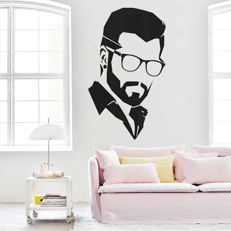 Handsome Man Vinyl Wall Decal Hairdresser Hair Salon Decoration Barbershop Removable Sticker Bearded Poster 3565 | Дом и сад