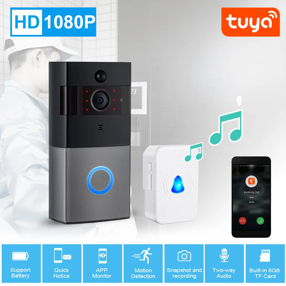 WIFI Doorbell Camera 1080P Smart Wireless Doorbell WIFI Video Camera Doorbell Two-Way Audio Night Vision Intercom Door Phone
WIFI Doorbell Camera 1080P Smart Wireless Doorbell WIFI Video Camera Doorbell Two-Way Audio Night Vision Intercom Door Phone