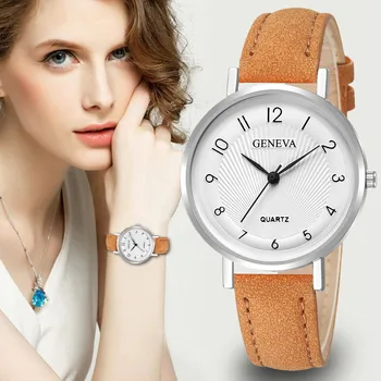 

2020 New Hot Sale Women Geneva Simple Watches Leather Band Bracelet Arabic numerals Dial Round Quartz Wrist Watch Analog Ladies