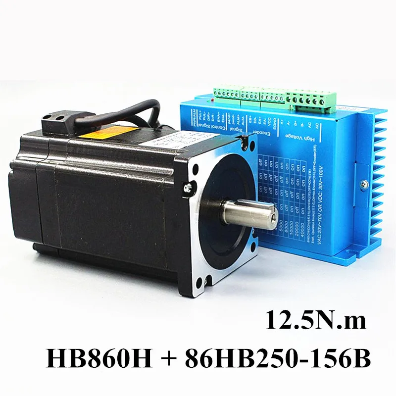 

Nema 34 12.5N.m Closed Loop Stepper Motor Kit Hybird Servo Driver HB860H + 86HB250-156B 86 2 Phase Stepper Motor