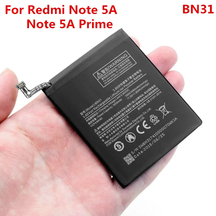 Note5A Original Battery For XIAOMI Redmi Note 5A Prime BN31 3000mAh Replacement 3.85V Lithium-ion Polymer Battery Repair Parts
Note5A Original Battery For XIAOMI Redmi Note 5A Prime BN31 3000mAh Replacement 3.85V Lithium-ion Polymer Battery Repair Parts