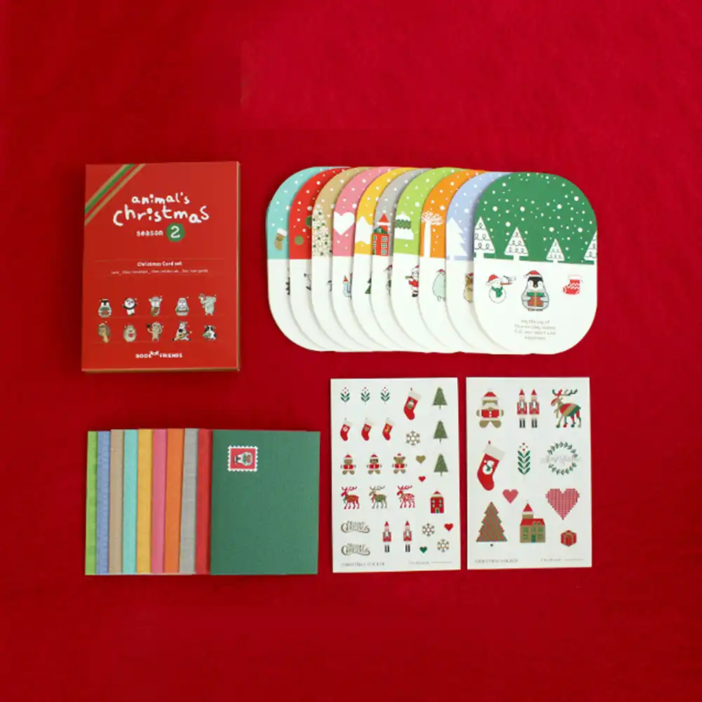 10pcs merry christmas cards set cute cartoon handmade 3d