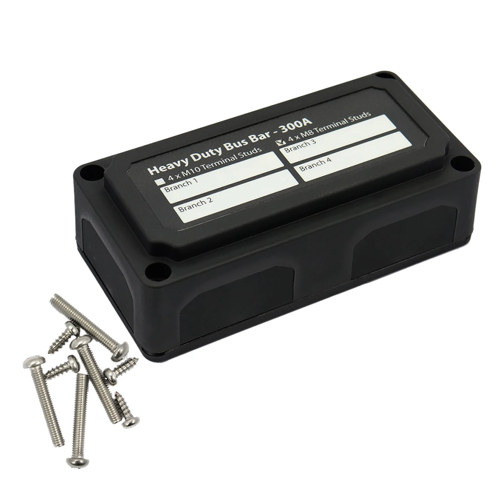 Heavy Duty 4 Way Bus Bar / Distribution Box & Screw On Cover 300A Heavy Duty 4 Way Bus Bar / Distribution Box & Screw On Cover 300A