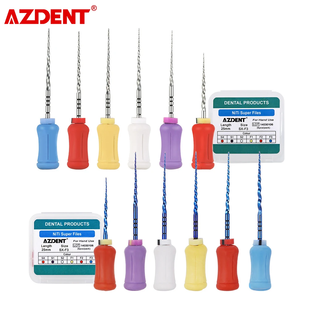 AZDENT 6pcs/Box Dental Endodontic NiTi Files Heat Activated Root Canal File Hand Use Super Rotary File SX-F3 25mm 1.5-3N.cm
AZDENT 6pcs/Box Dental Endodontic NiTi Files Heat Activated Root Canal File Hand Use Super Rotary File SX-F3 25mm 1.5-3N.cm