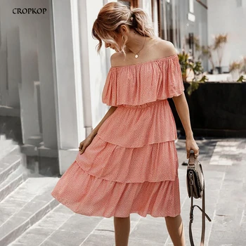 Elegant Women Dots Print Dress Off Shoulder Sexy Backless Strapless Cake Ruffle Summer Sundress 2020 Ladies White Pink Clothing
Elegant Women Dots Print Dress Off Shoulder Sexy Backless Strapless Cake Ruffle Summer Sundress 2020 Ladies White Pink Clothing
