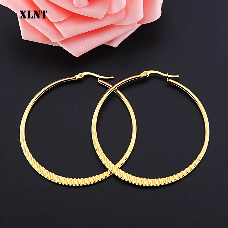 

XLNT Stainless Steel Hoop Earrings For Women Statement Big Silver/Gold Color Round Circle Loop Earring Party Gift