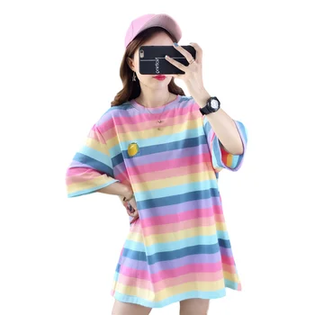 Korean Kpop Casual Tops T Shirt Oversized Women Cotton Rainbow Stripes Fruits Embroidery Tshirts Harajuku Fashion Streetwear
Korean Kpop Casual Tops T Shirt Oversized Women Cotton Rainbow Stripes Fruits Embroidery Tshirts Harajuku Fashion Streetwear