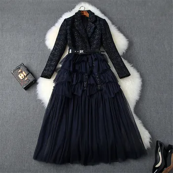 High Quality Designer Autumn Winter Tweed Woolen Dress 2019 New Women Elegant Long Sleeve Ruffle Tulle Patchwork Mid Calf Dress
High Quality Designer Autumn Winter Tweed Woolen Dress 2019 New Women Elegant Long Sleeve Ruffle Tulle Patchwork Mid Calf Dress