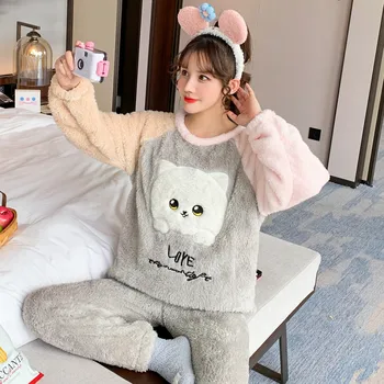 korean Flannel Warm Pajamas for Women Long Sleeve Home Suit Ladies sleepwear cartoon Velvet Pajama set Thick Feminino Pyjamas
korean Flannel Warm Pajamas for Women Long Sleeve Home Suit Ladies sleepwear cartoon Velvet Pajama set Thick Feminino Pyjamas