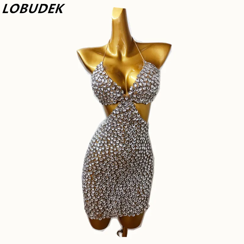 Luxurious Birthday Celebrate Rhinestone Mini Dress Sexy Backless Evening Party Halter Wrap Hip Dresses For Singer Dancer Costume
Luxurious Birthday Celebrate Rhinestone Mini Dress Sexy Backless Evening Party Halter Wrap Hip Dresses For Singer Dancer Costume