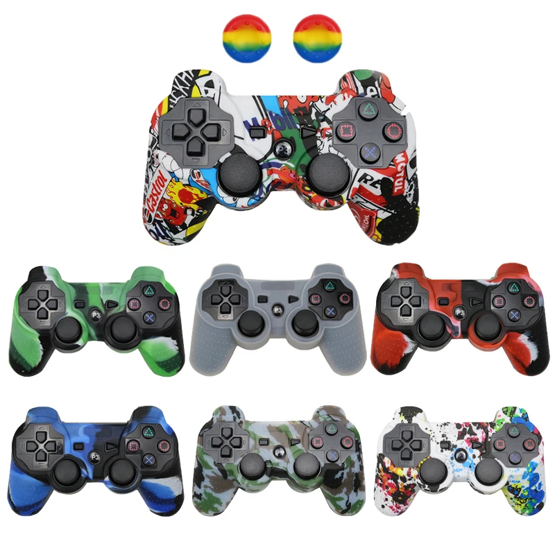 Силиконовый резиновый защитный чехол для джойстика Playstation 3 с 2 силиконовыми