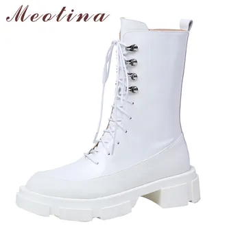 Meotina Motorcycle Boots Women Shoes Real Leather Platform Mid Heel Boots Zip Lace Up Thick Heels Mid Calf Boots Lady White 40
Meotina Motorcycle Boots Women Shoes Real Leather Platform Mid Heel Boots Zip Lace Up Thick Heels Mid Calf Boots Lady White 40