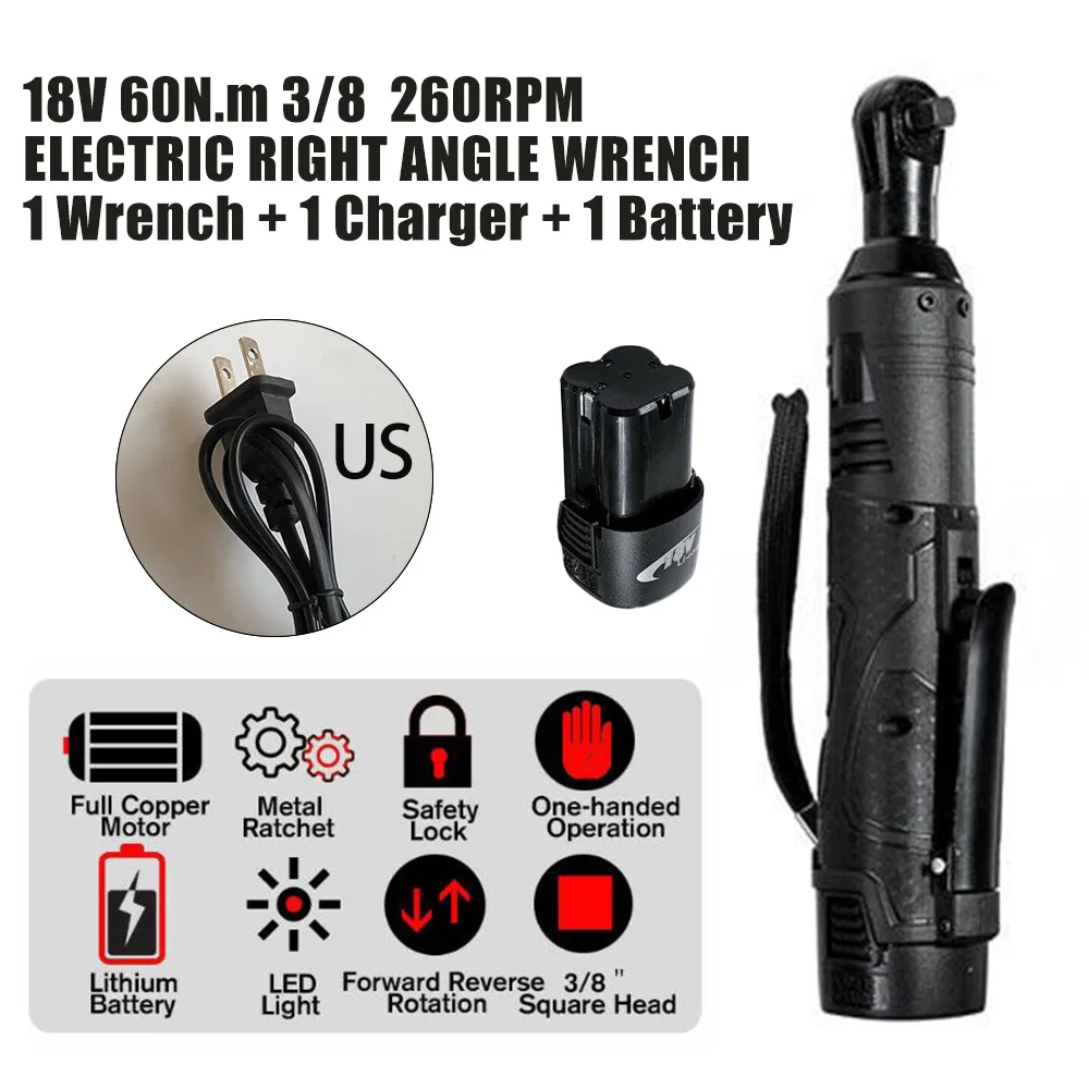 18V 5200mAh Electric Right Angle Wrench Set Cordless Woodworking With Battery Charger 60NM ABS Metal Power Tools
18V 5200mAh Electric Right Angle Wrench Set Cordless Woodworking With Battery Charger 60NM ABS Metal Power Tools