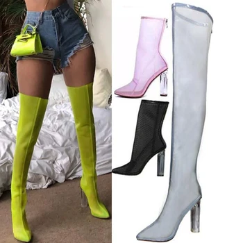 Neon Green Mesh Sandal Boots For Women Pointed Toe High Heels Over The Knee Boots Fashion Party Shoes Woman botas de mujer 2020
Neon Green Mesh Sandal Boots For Women Pointed Toe High Heels Over The Knee Boots Fashion Party Shoes Woman botas de mujer 2020