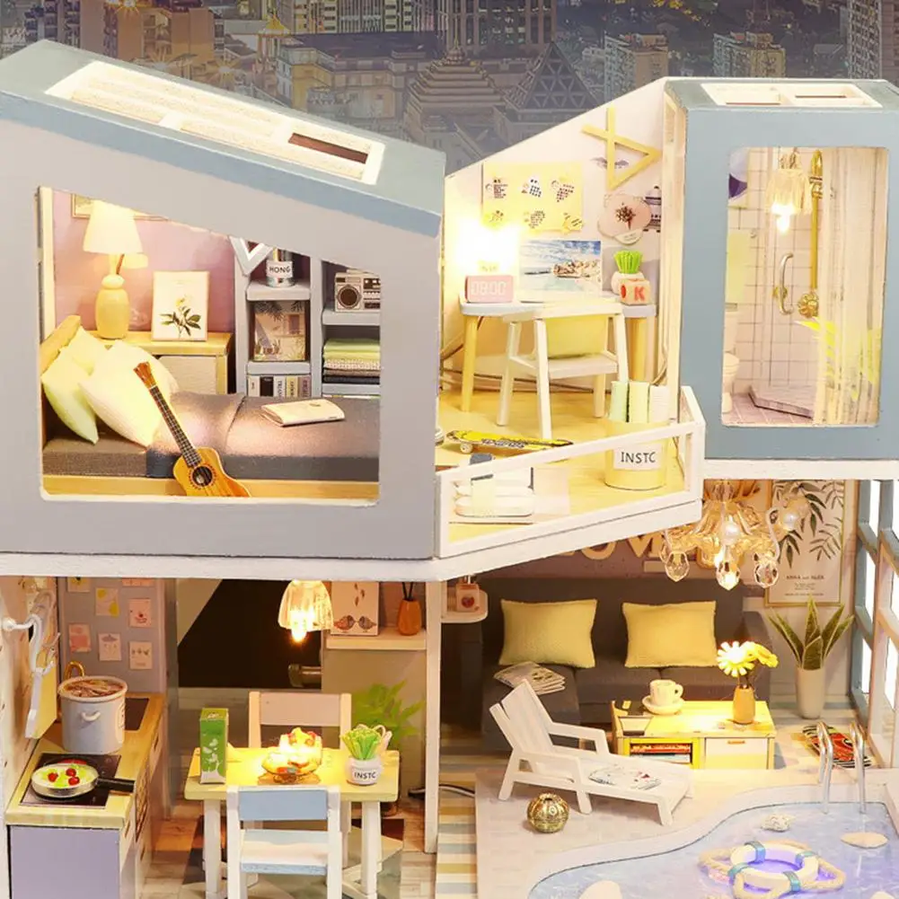 DIY Assembly Miniature 2-Floor Doll House LED Model Table Decoration Kids Toy Casa Music Led Toys for Children Birthday Gift
DIY Assembly Miniature 2-Floor Doll House LED Model Table Decoration Kids Toy Casa Music Led Toys for Children Birthday Gift