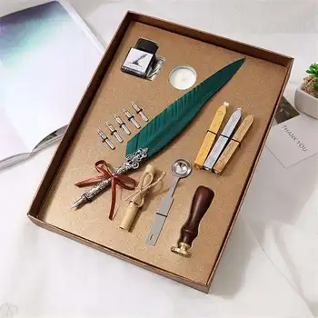 1Set Feather Quill Dip Pen with 5 Nib Gift Calligraphy Quill Pen Fountain Pen Writing Ink Set Gift Box Wedding Handwriting Gift 
1Set Feather Quill Dip Pen with 5 Nib Gift Calligraphy Quill Pen Fountain Pen Writing Ink Set Gift Box Wedding Handwriting Gift