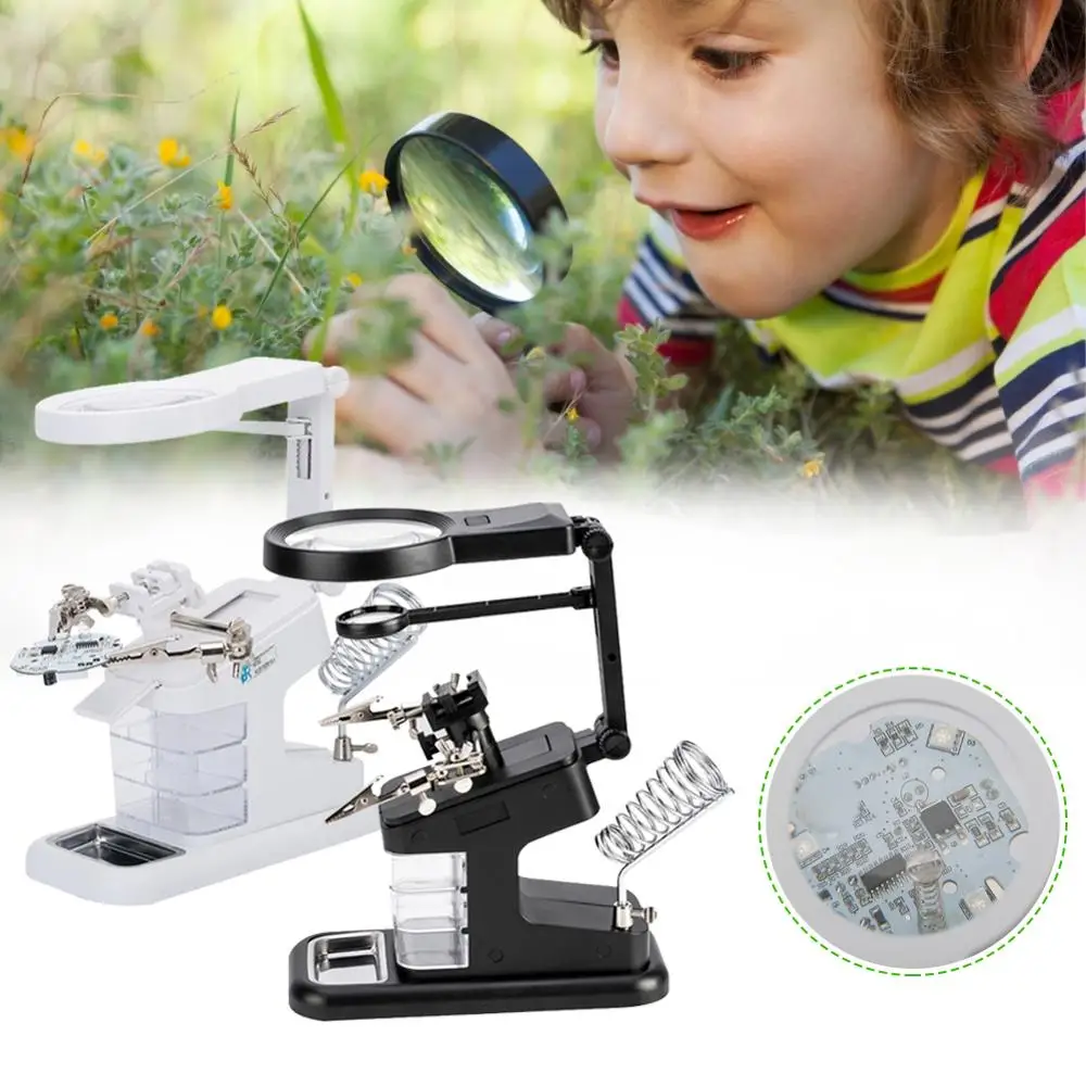 3X 4.5X LED Light Helping Hands Magnifier Station Heavy Duty Lighted Magnifying Glass Stand with Clamp and Alligator Clips
3X 4.5X LED Light Helping Hands Magnifier Station Heavy Duty Lighted Magnifying Glass Stand with Clamp and Alligator Clips
