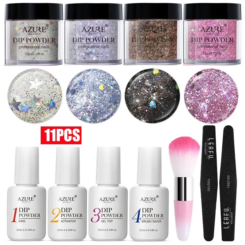Azure Beauty 11Pcs/Lot Dipping Powder Kit Soak Off Base Activator Shiny Gradient Dip Powder Natural Dry With Nail Art Brush Sets
Azure Beauty 11Pcs/Lot Dipping Powder Kit Soak Off Base Activator Shiny Gradient Dip Powder Natural Dry With Nail Art Brush Sets