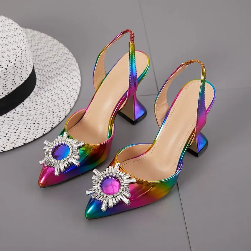 2020 Rainbow Color Women Sandals Pointed Toe Sun Style Rhinestone High Heels Weeding Shoes Spike Heel Slingback Pumps
2020 Rainbow Color Women Sandals Pointed Toe Sun Style Rhinestone High Heels Weeding Shoes Spike Heel Slingback Pumps