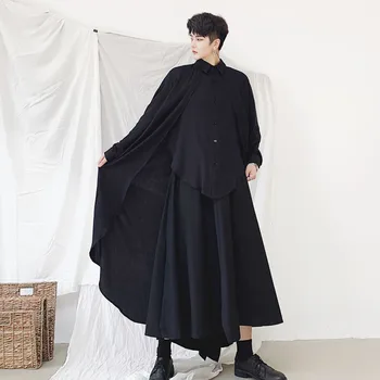 Men Long Sleeve Loose Causal Black White Shirt Cloak Male Japan Streetwear Hip Hop Gothic Shirt Cardigan Stage Show Clothes 
Men Long Sleeve Loose Causal Black White Shirt Cloak Male Japan Streetwear Hip Hop Gothic Shirt Cardigan Stage Show Clothes