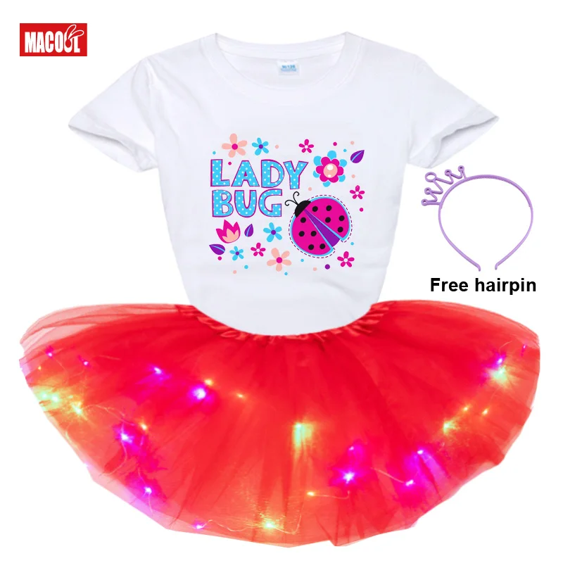

Women Girls Kids Neon LED Tutu Skirt Sets Party Stage Dance Wear Pleated Layered Tulle Light Up Short Dress Set for 3-12 Years
