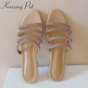 Krazing pot new peep toe outside slipper French romantic rhinestone decorations shiny mature lady slip on summer women shoes L74
Krazing pot new peep toe outside slipper French romantic rhinestone decorations shiny mature lady slip on summer women shoes L74