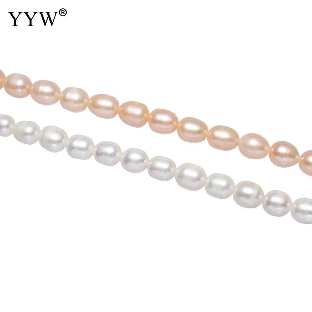 Белый розовый 7-8 мм натуральный жемчуг бусины из риса бусины из пресноводного жемчуга в виде картошки для изготовления ювелирных изделий 0,8 мм 14,5-15 дюймов