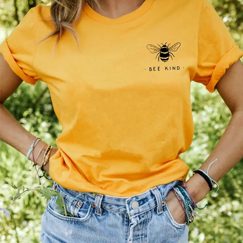 

Bee Kind cute bee Graphic Printed New Arrival Women's Summer Funny 100%Cotton T-Shirt be kind pullover outfits Kindness shirts