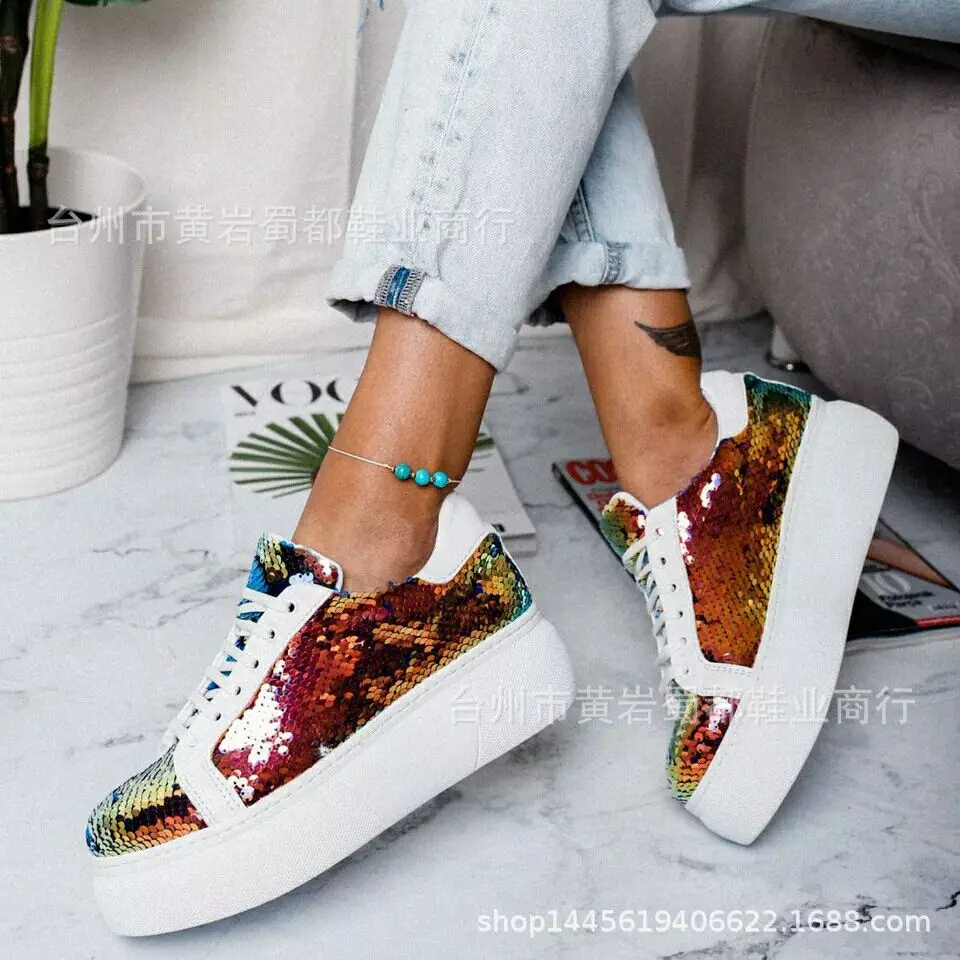 2019 new women's shoes color sequins muffin thick-soled casual shoes Europe and the United States large size laced Daddy Shoes
2019 new women's shoes color sequins muffin thick-soled casual shoes Europe and the United States large size laced Daddy Shoes
