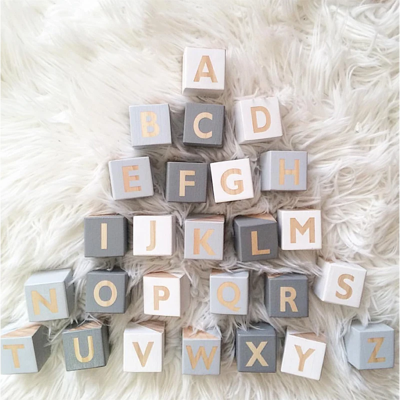 Wood Alphabet Number Blocks Set Kids Natural Wooden Letter Building Craft Early Learning Educational Toys Baby Room Decor | Дом и сад
