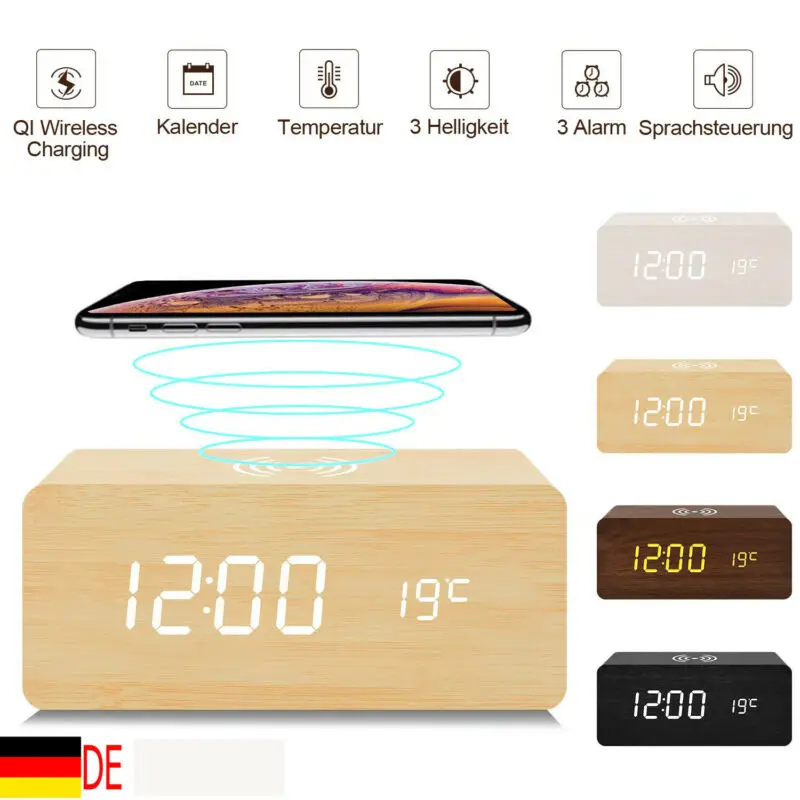 New Modern Wood Digital LED Desk Alarm Clock Thermometer Calendar Sound Control
New Modern Wood Digital LED Desk Alarm Clock Thermometer Calendar Sound Control